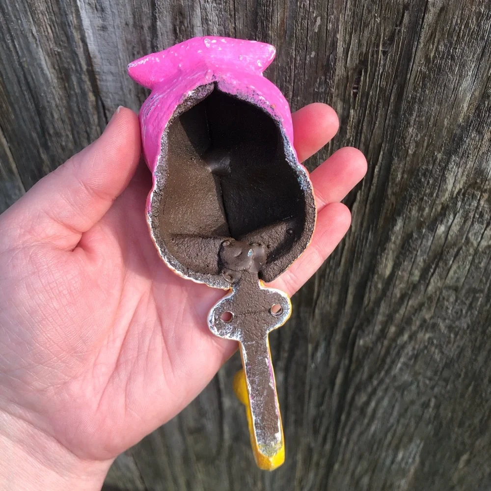 Upcycled Pink Orange and Yellow Cast Iron Owl Hook